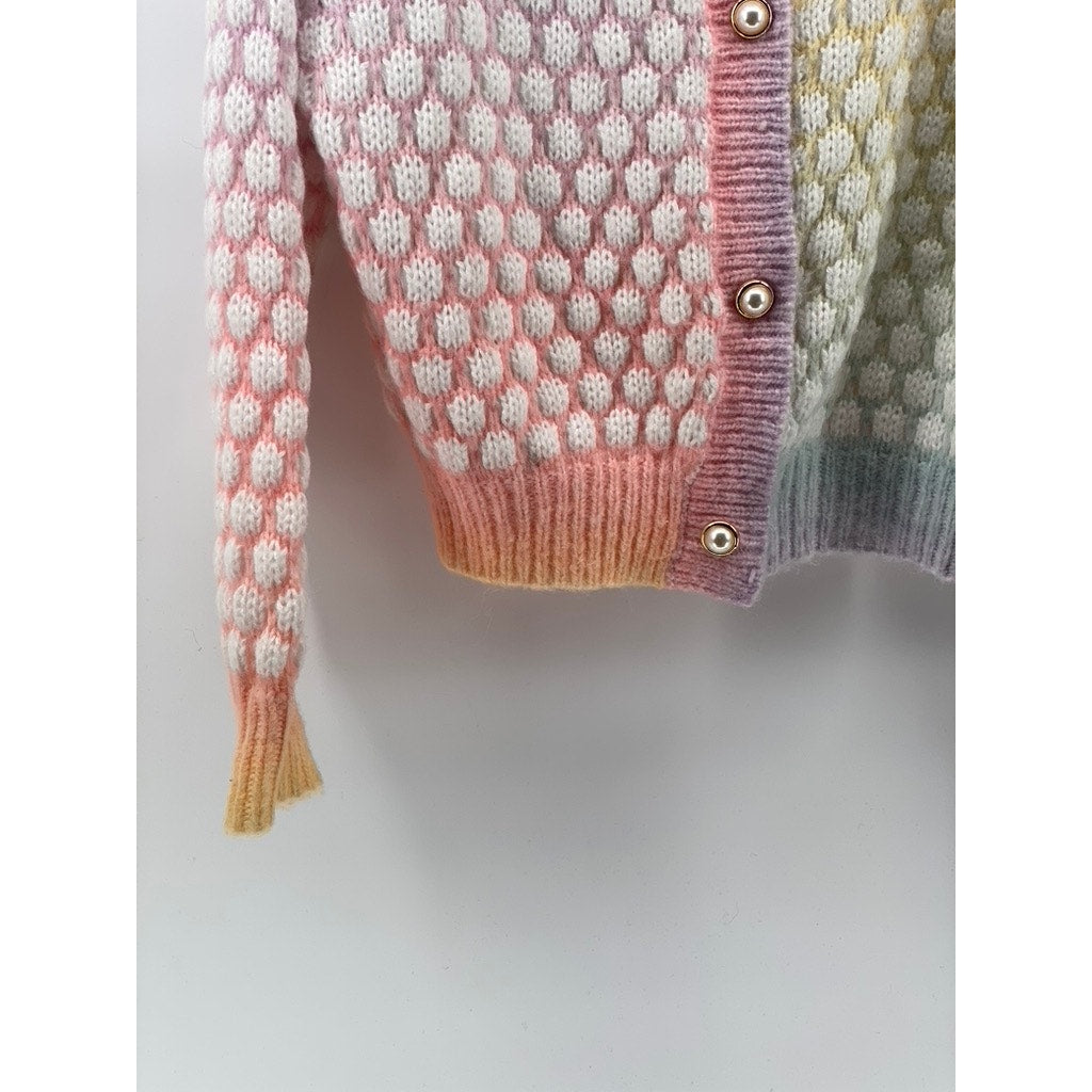 UNBRANDED Women's Multi Color Knit Faux-Pearl Button-Up Chic Cardigan SZ M
