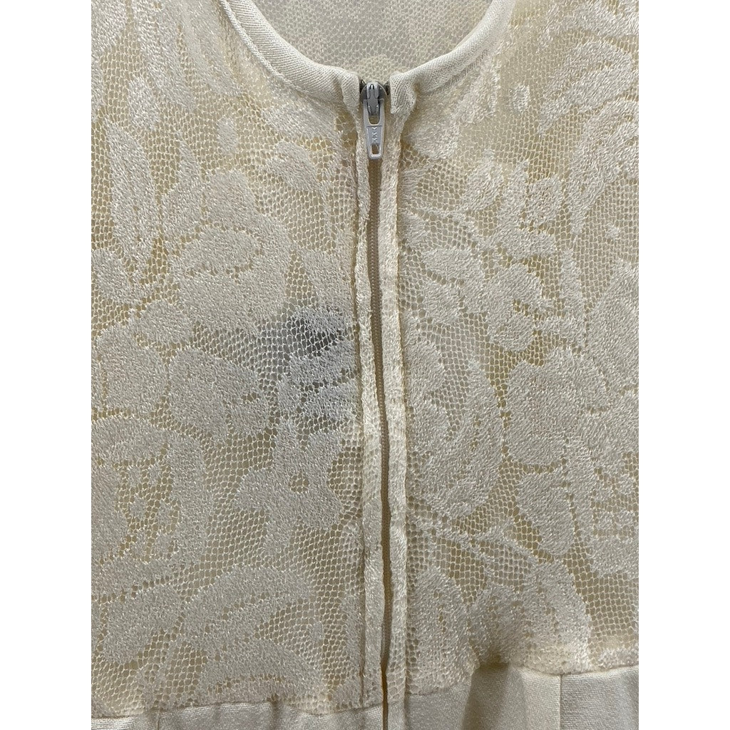 EXPO Women's Petite Ivory Crewneck Lace Long Sleeve Pleated Midi Dress SZ 6