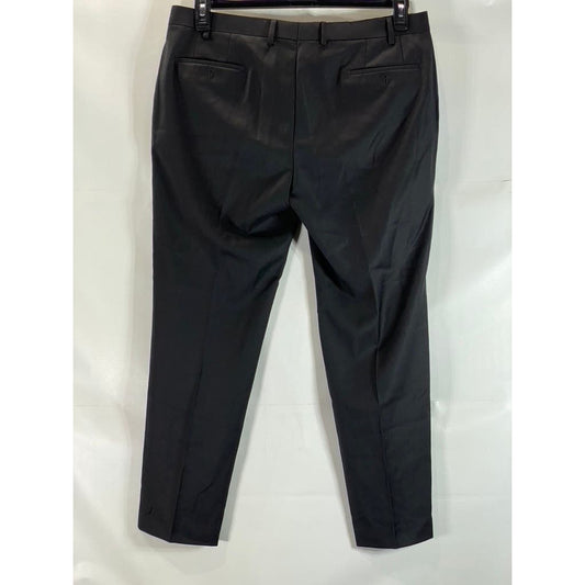 MICHAEL KORS Men's Solid Black Stretch Wool Flat Front Dress Pants SZ 38x30
