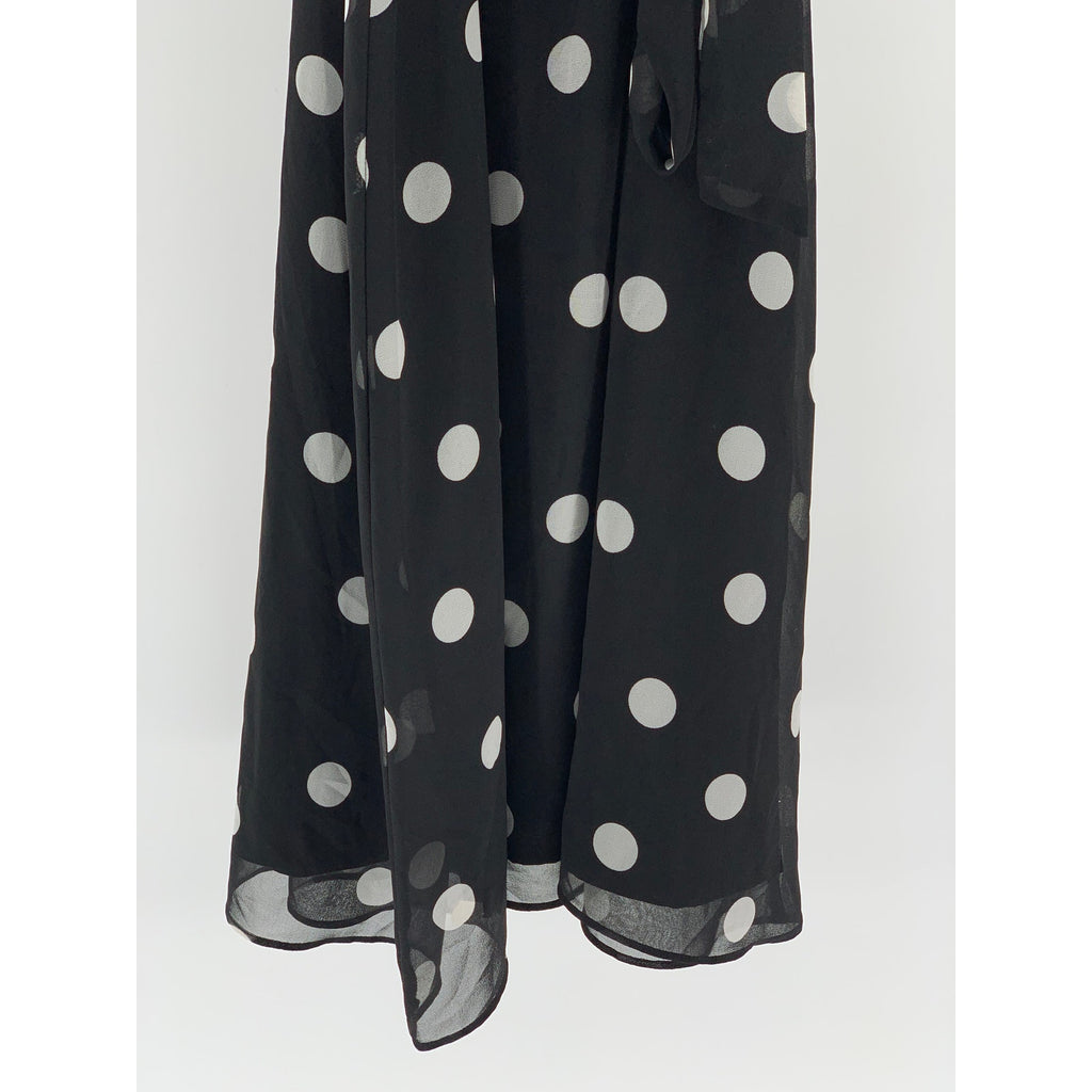 BANANA REPUBLIC Women's Black-White Coin Dot Sleeveless Belted Maxi Dress SZ 10