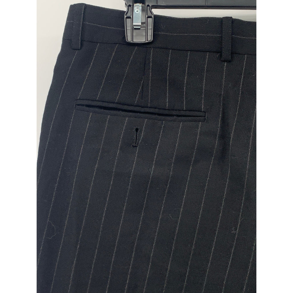 UNBRANDED Men's Black Pinstripe Regular-Fit Straight-Leg Flat Front Pants SZ 38