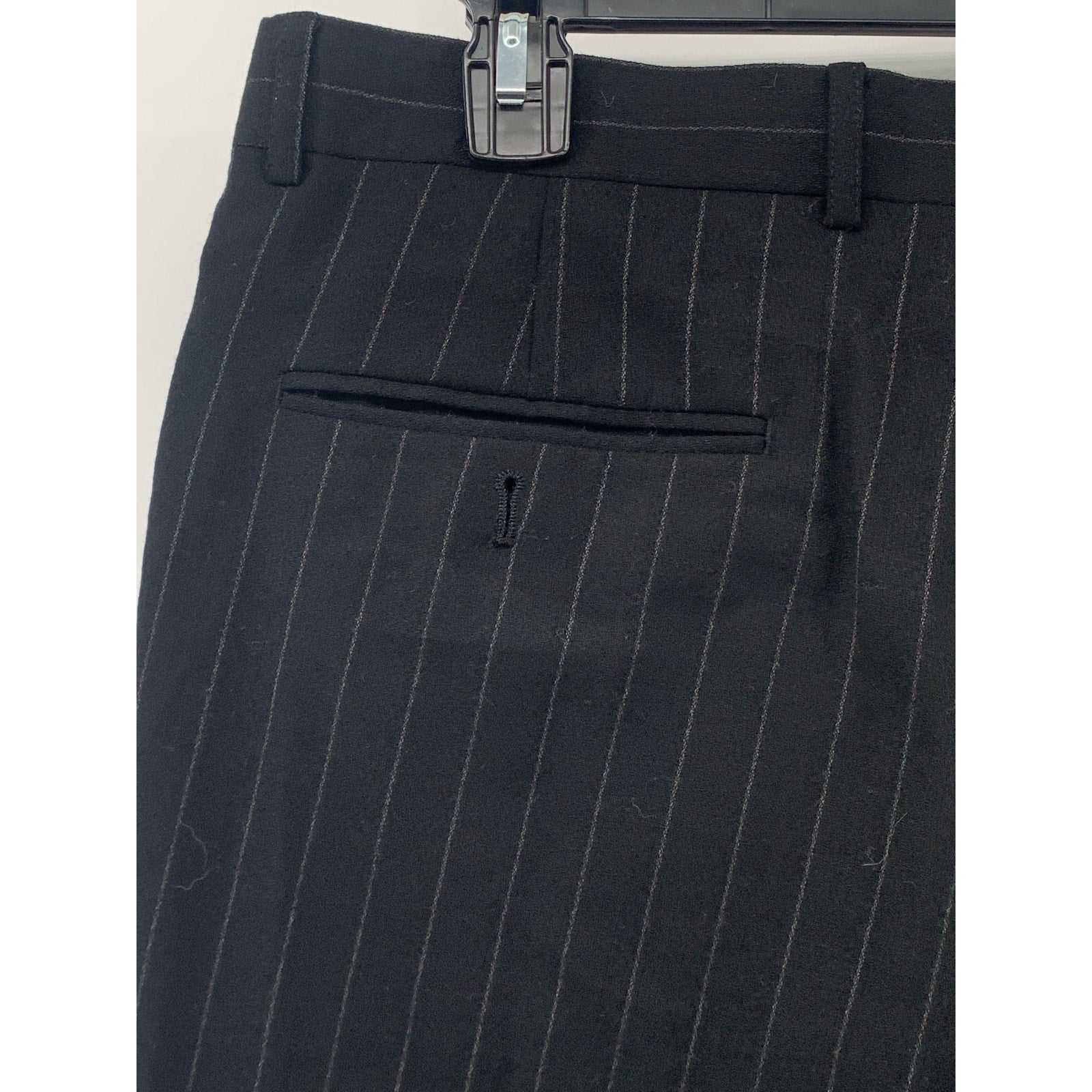 UNBRANDED Men's Black Pinstripe Regular-Fit Straight-Leg Flat Front Pants SZ 38
