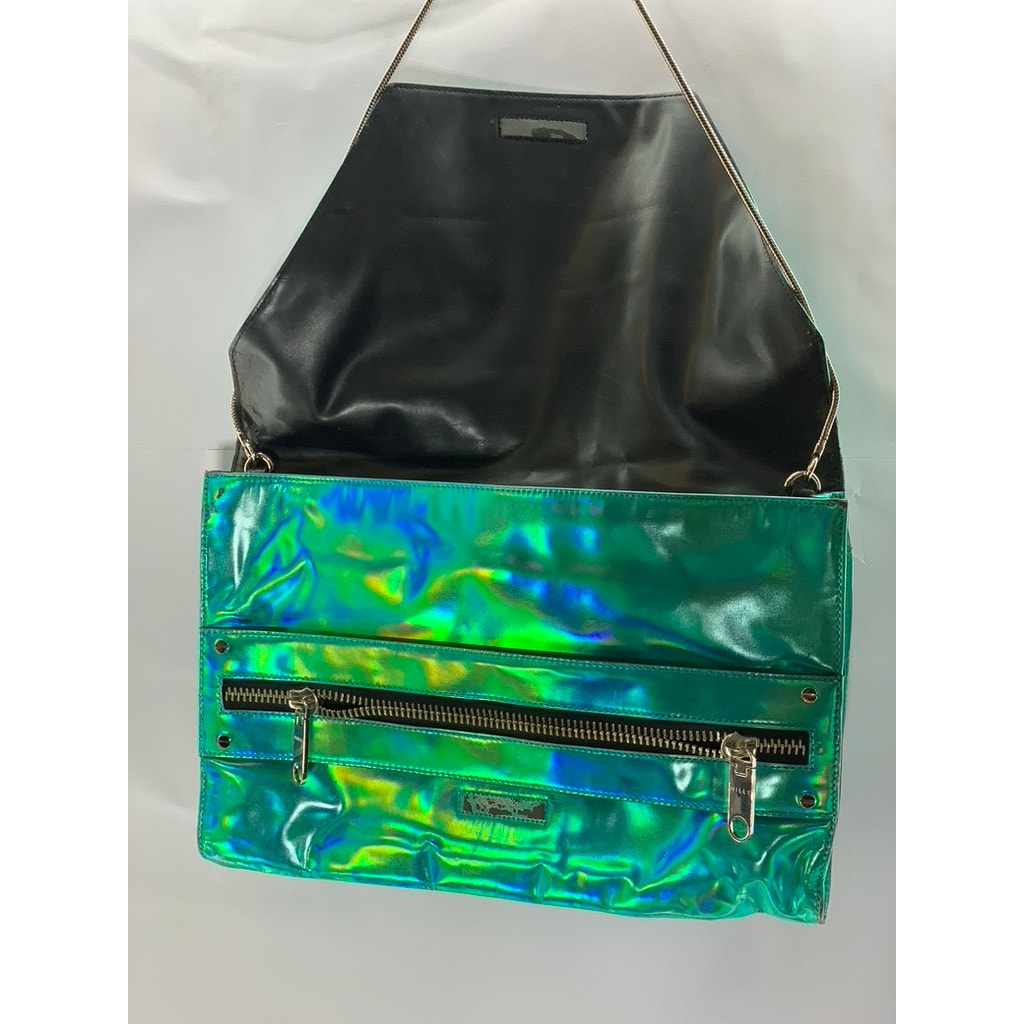 MILLY Women's Green Iridescent Flap Shoulder Bag