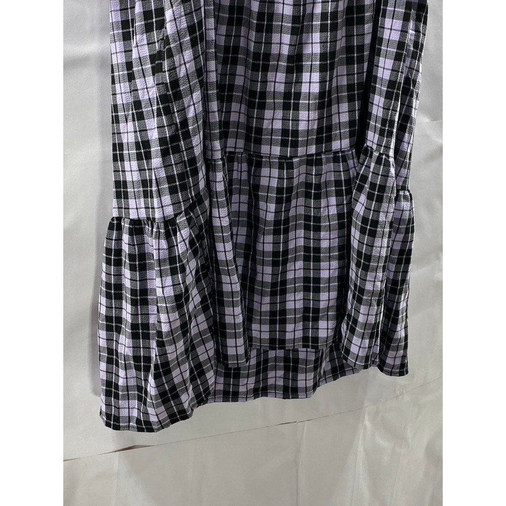 DIVIDED BY H&M Women's Purple-Black Sear Sucker Puff-Sleeve Mini Dress SZ M