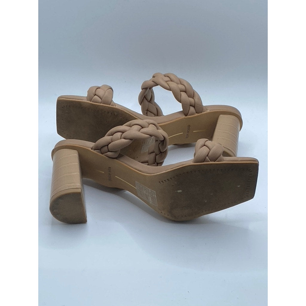 DOLCE VITA Women's Nude Braided Paily Stacked-Heel Square-Toe Heels SZ 6.5