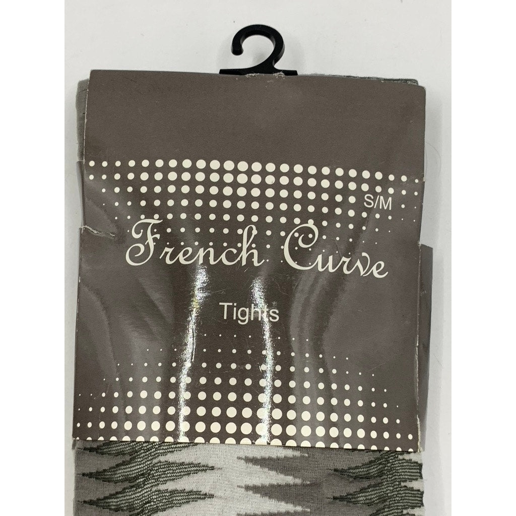 FRENCH CURVE Women's Dark Gray-White Sheer Printed Pull-On Tights SZ S/M