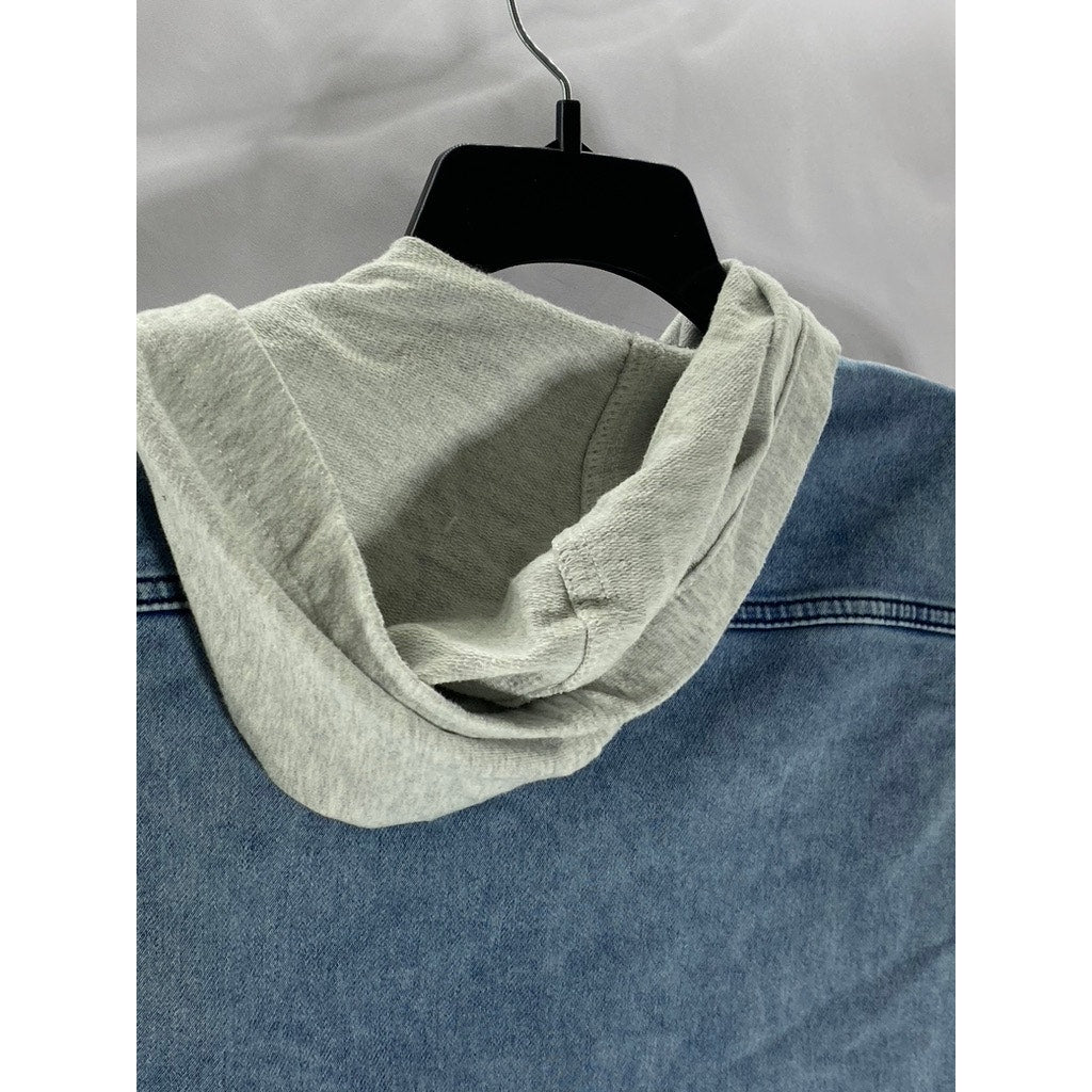 ART CLASS Boy’s Light Wash Blue-Gray Denim Snap-Button Hooded Jacket SZ L 10/12