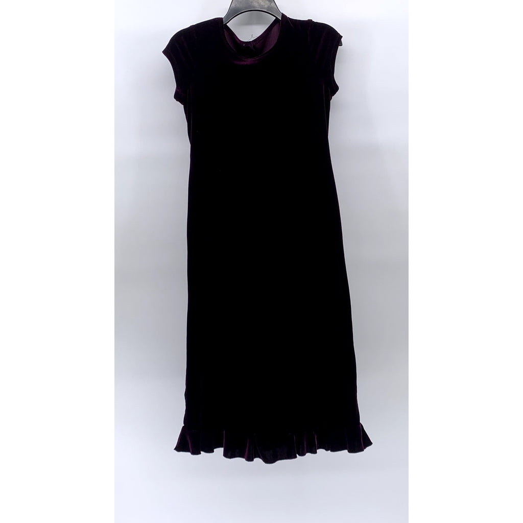 UNBRANDED Women's Purple Crewneck Velvet Short Sleeve Tie-Waist Maxi Dress SZ 14