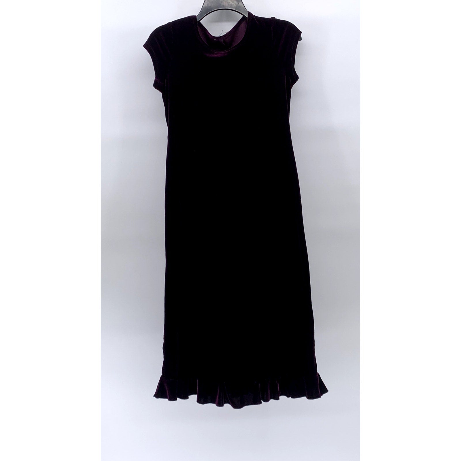 UNBRANDED Women's Purple Crewneck Velvet Short Sleeve Tie-Waist Maxi Dress SZ 14