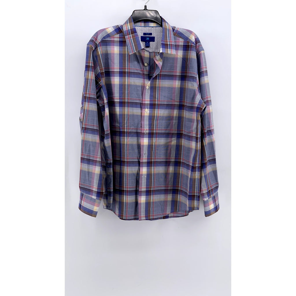 EGARA Men's Purple Plaid Slim-Fit Button-Up Long Sleeve Shirt SZ XL
