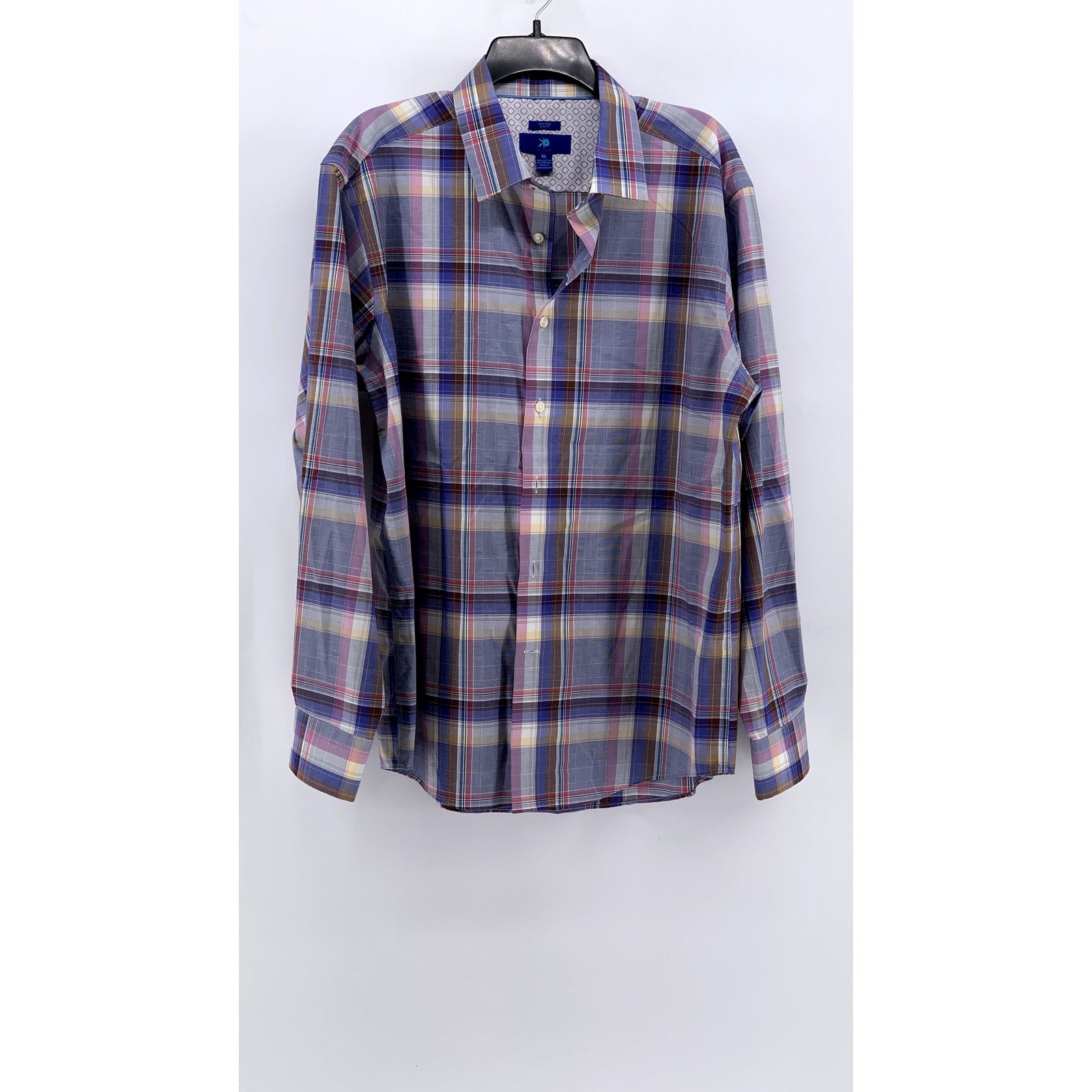 EGARA Men's Purple Plaid Slim-Fit Button-Up Long Sleeve Shirt SZ XL