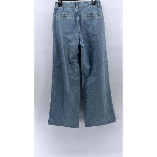 ZARA Women's Light Blue Wash Denim Button-Detail Pleated Relaxed-Fit Jean SZ 4