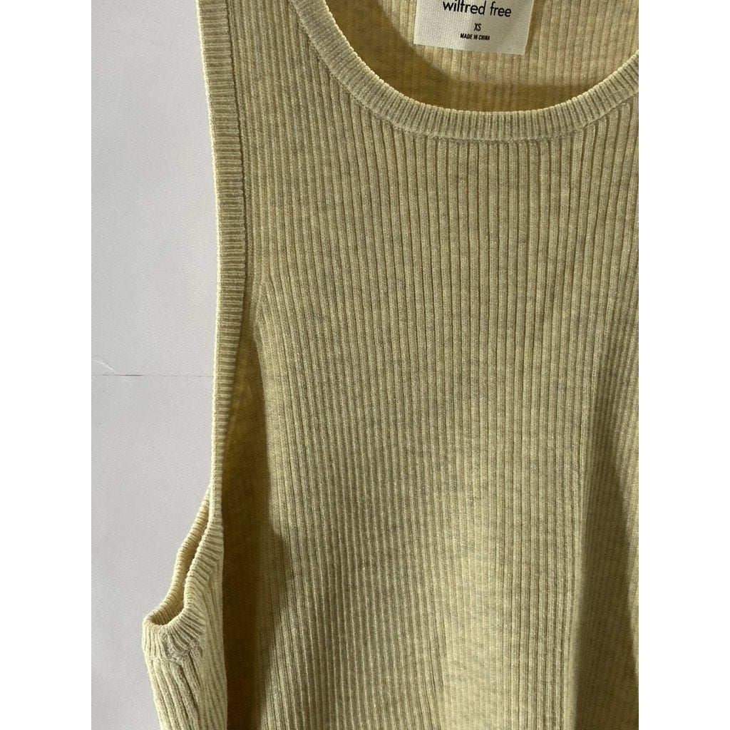 WILFRED FREE Women's Beige Cut-Out Crewneck Rib Knit Mini Tank Dress SZ XS