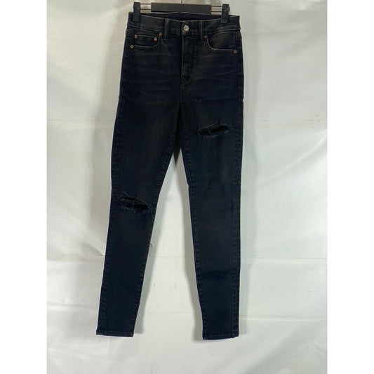 AMERICAN EAGLE Women's Black Distressed Skinny-Fit Denim Jean SZ 4/Regular