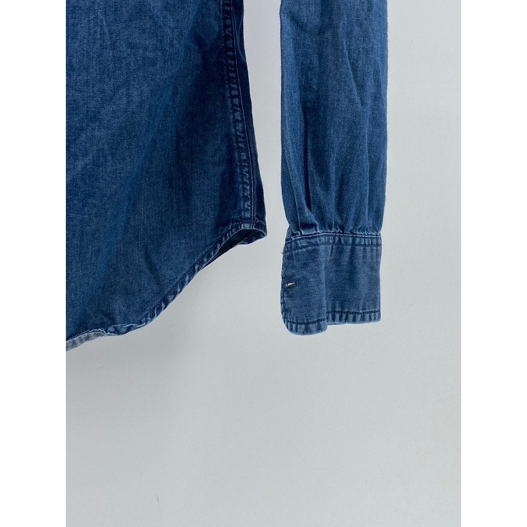 UNIQLO Women's Blue Denim Button-Up Long Sleeve Fitted Top SZ XS