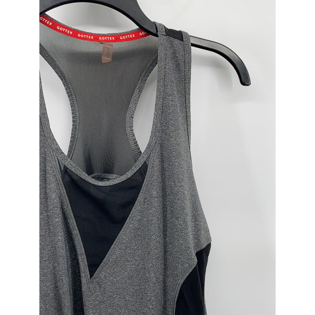 G By GOTTEX Women’s Charcoal Gray-Black Scoop-Neck Mesh Active Tank Top SZ M