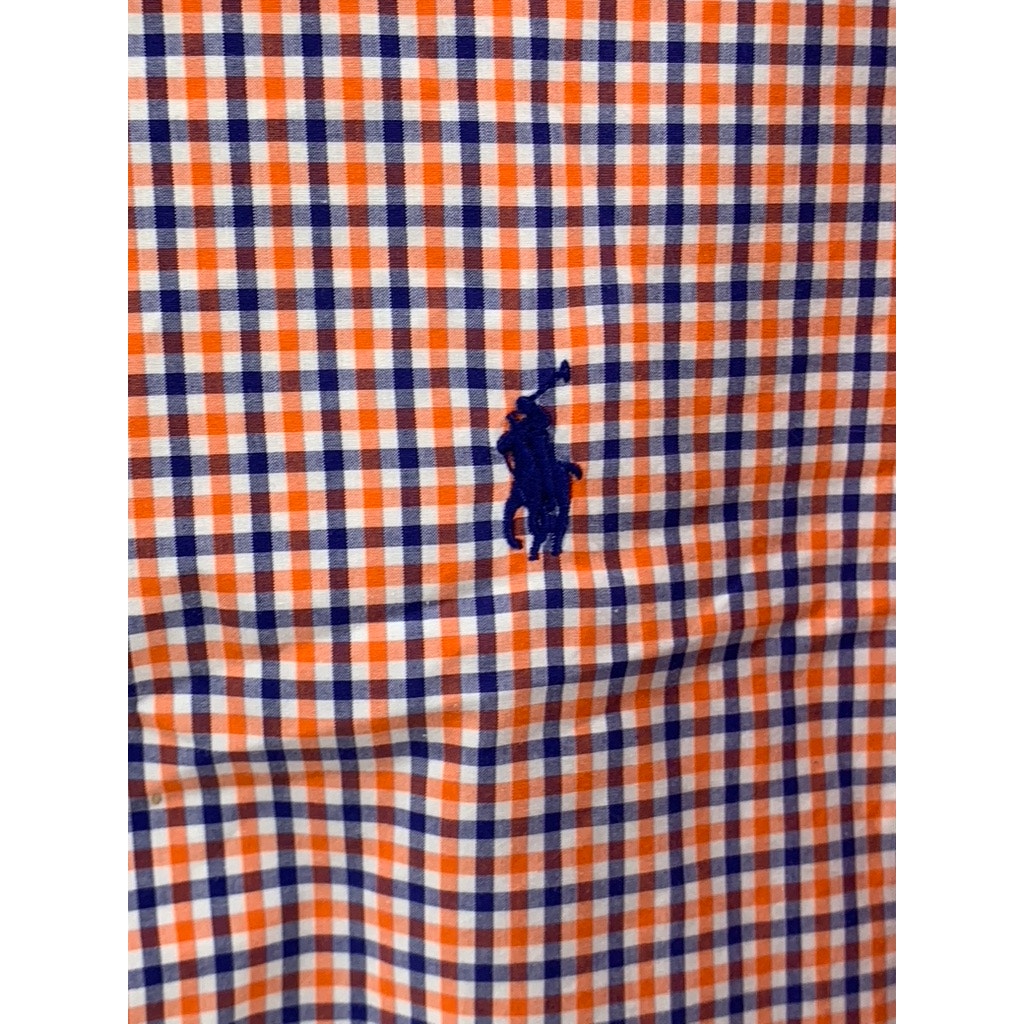POLO RALPH LAUREN Men's Orange-Navy Gingham Button-Up Long Sleeve Shirt SZ 2XL