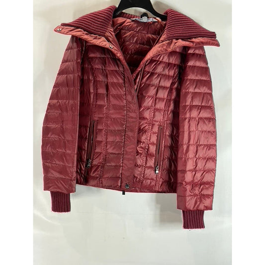 MARC NEW YORK ANDREW MARC Women's Red Zip-Up Snap Button Puffer Jacket SZ S