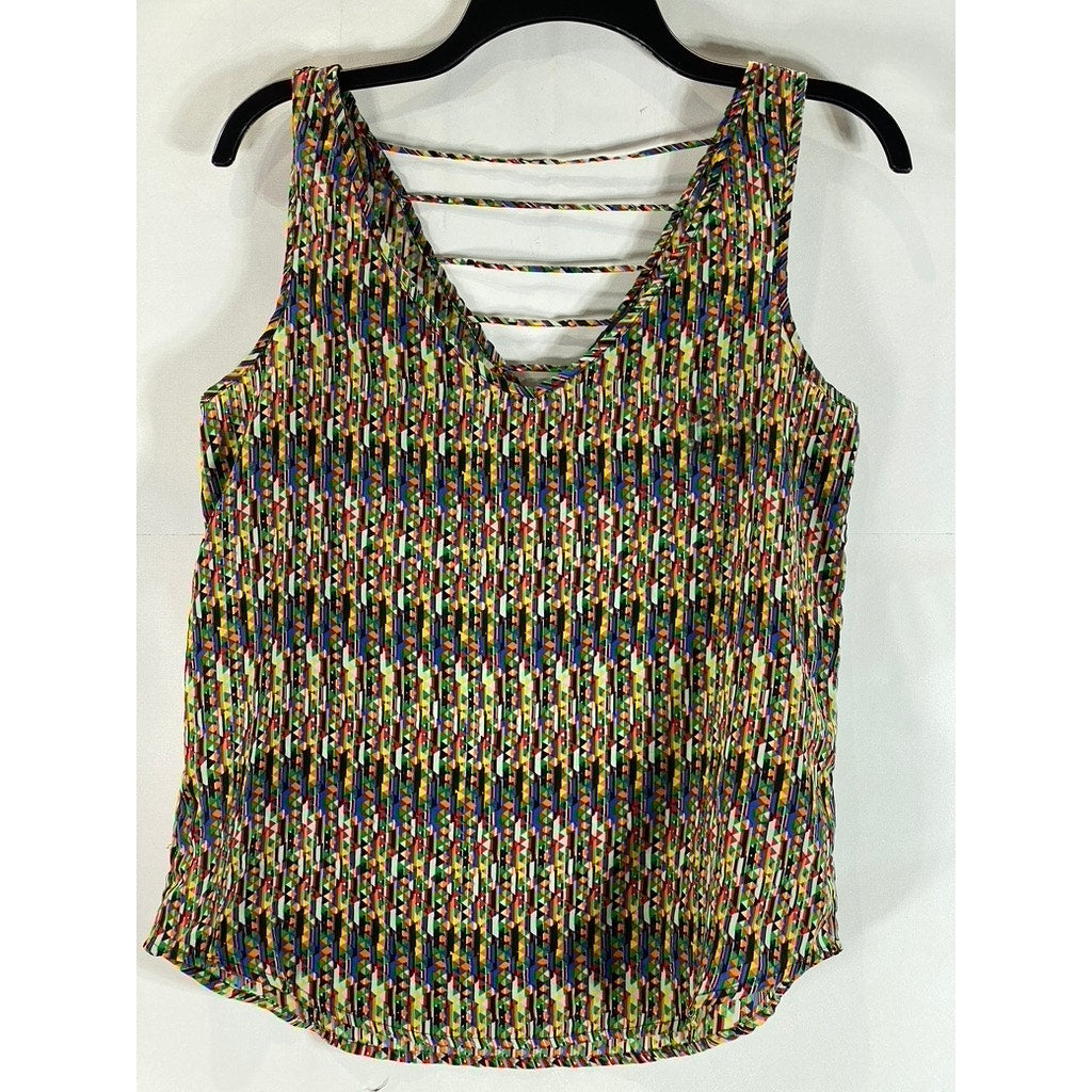 XXI Women's Multicolor Pattern Print V-Neck Open Back Sleeveless Tank Top SZ S