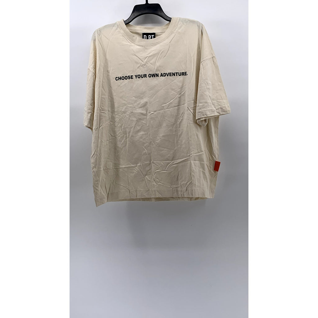 D.RT Men's Beige-Red Choose Your Own Adventure Logo Crewneck T-Shirt SZ L