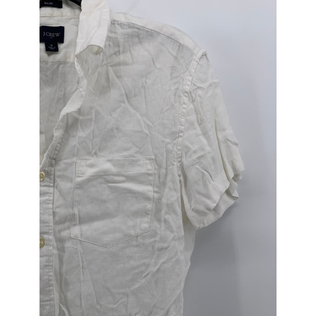 J.CREW Men's White Linen Blend Button-Up Short Sleeve Slim-Fit Shirt SZ S