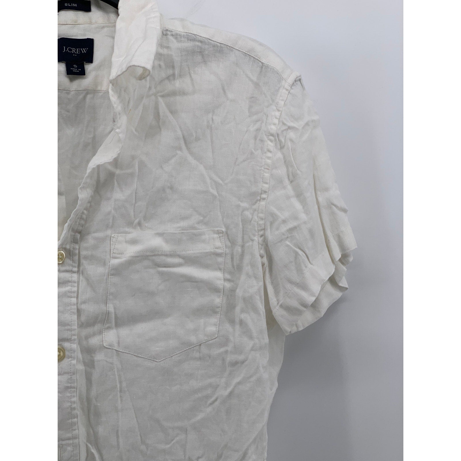 J.CREW Men's White Linen Blend Button-Up Short Sleeve Slim-Fit Shirt SZ S