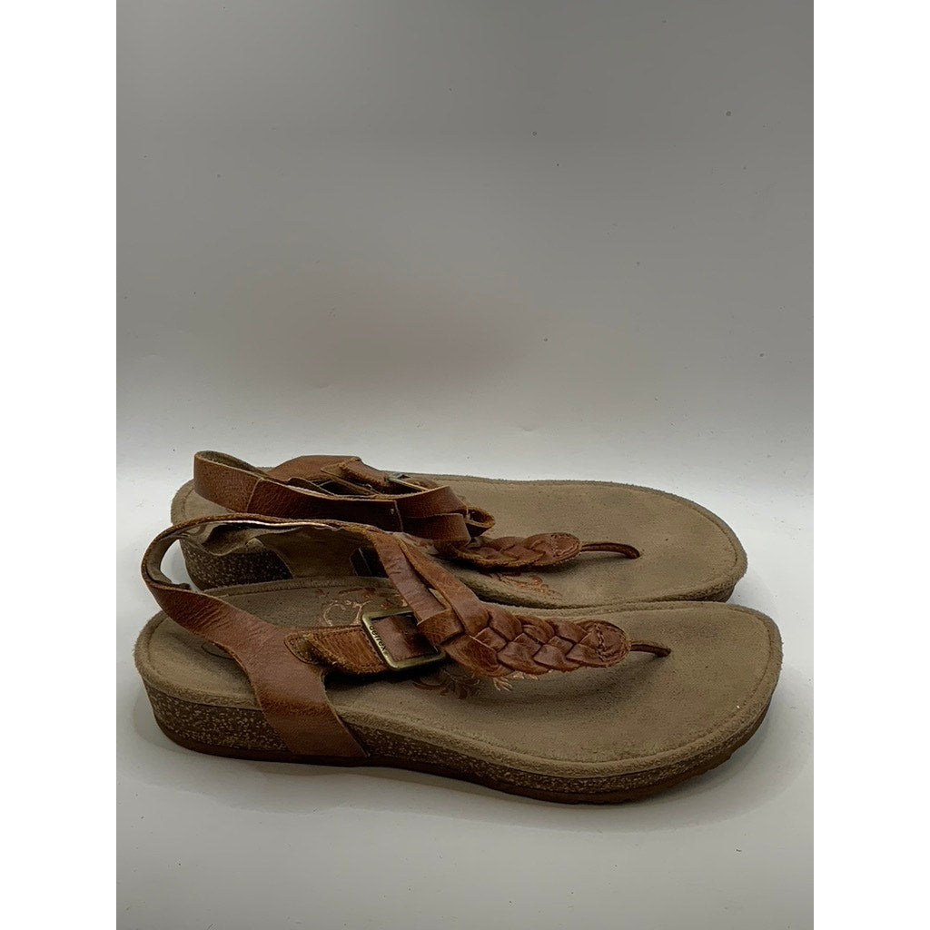 AETREX Women's Brown Harper Braided Slingback Thong Wedge Sandals SZ 7