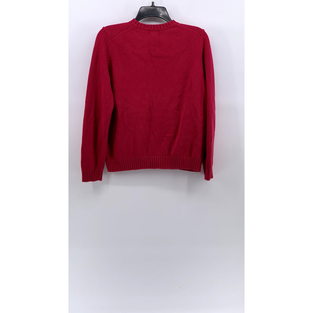 L.L.BEAN Women's Dark Pink Knit V-Neck Long Sleeve Pullover Cotton Sweater SZ S