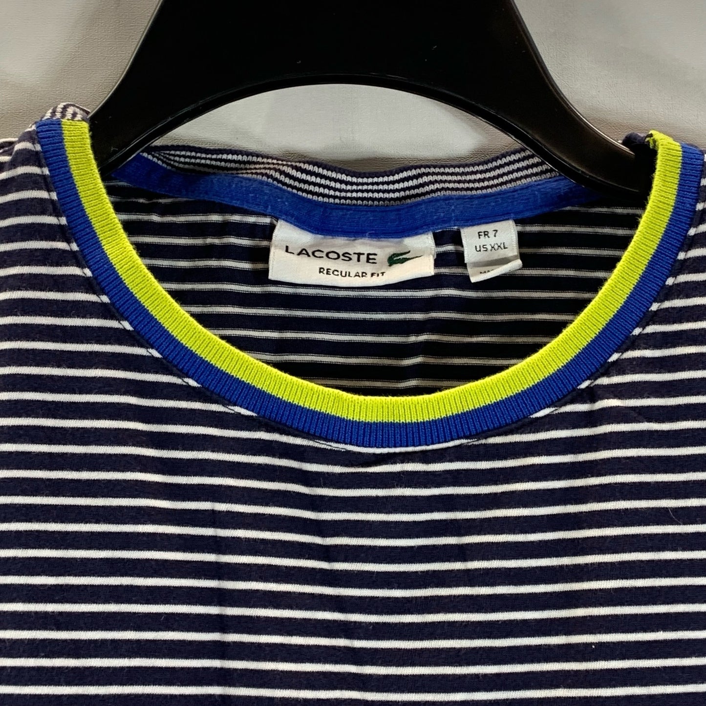 LACOSTE Men's Blue Striped Crewneck Regular-Fit Short Sleeve T-Shirt SZ 2XL