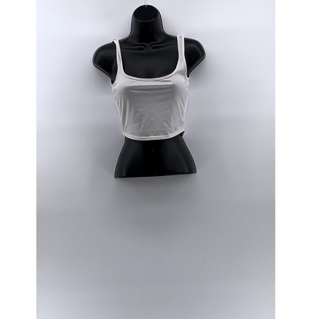 UNBRANDED Women's White Straight-Neck Sleeveless Cropped Top SZ M