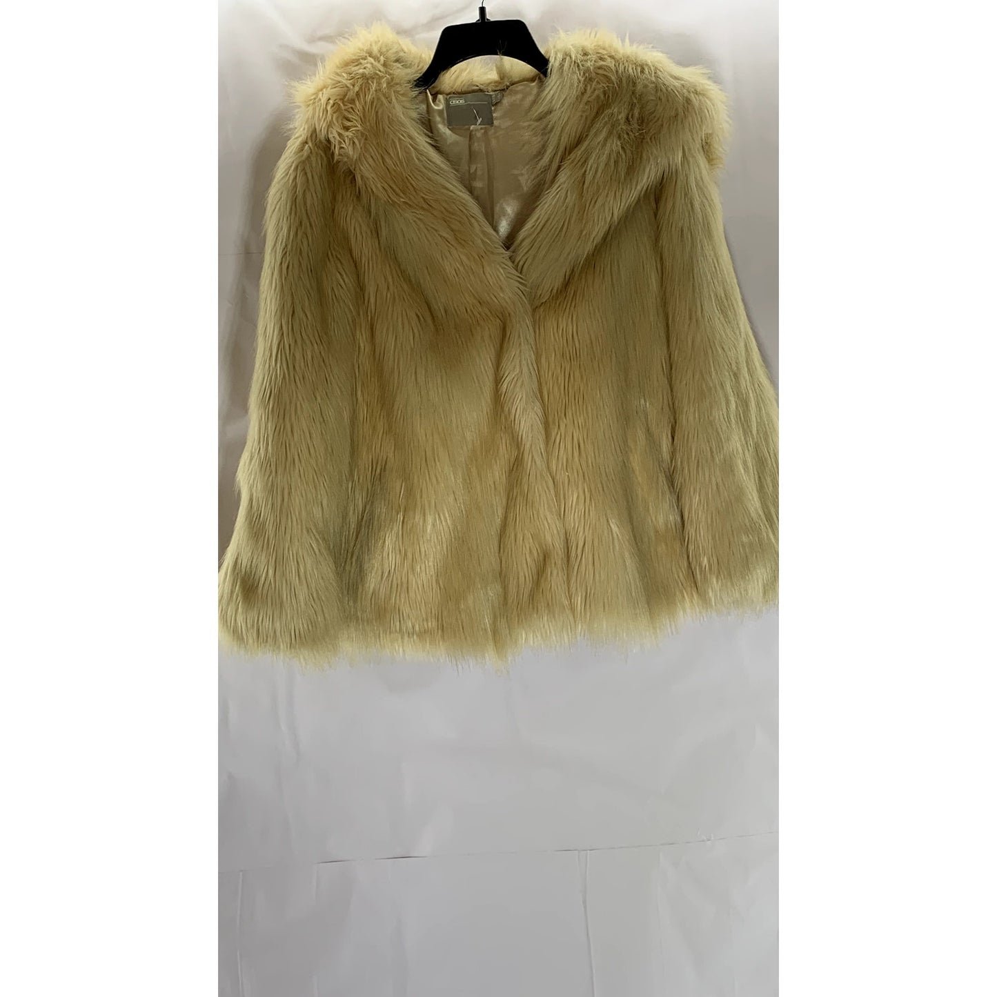 ASOS Women's Tan Faux-Fur Regular-Fit Hooded Open-Front Long Sleeve Coat SZ 2