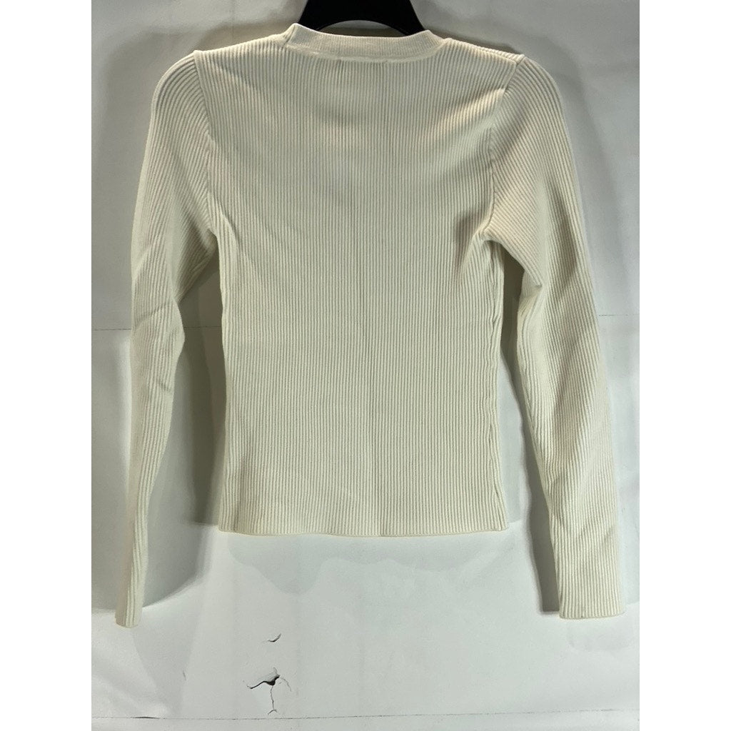 ABERCROMBIE & FITCH Women's Beige Crewneck Long Sleeve Ribbed Top SZ S