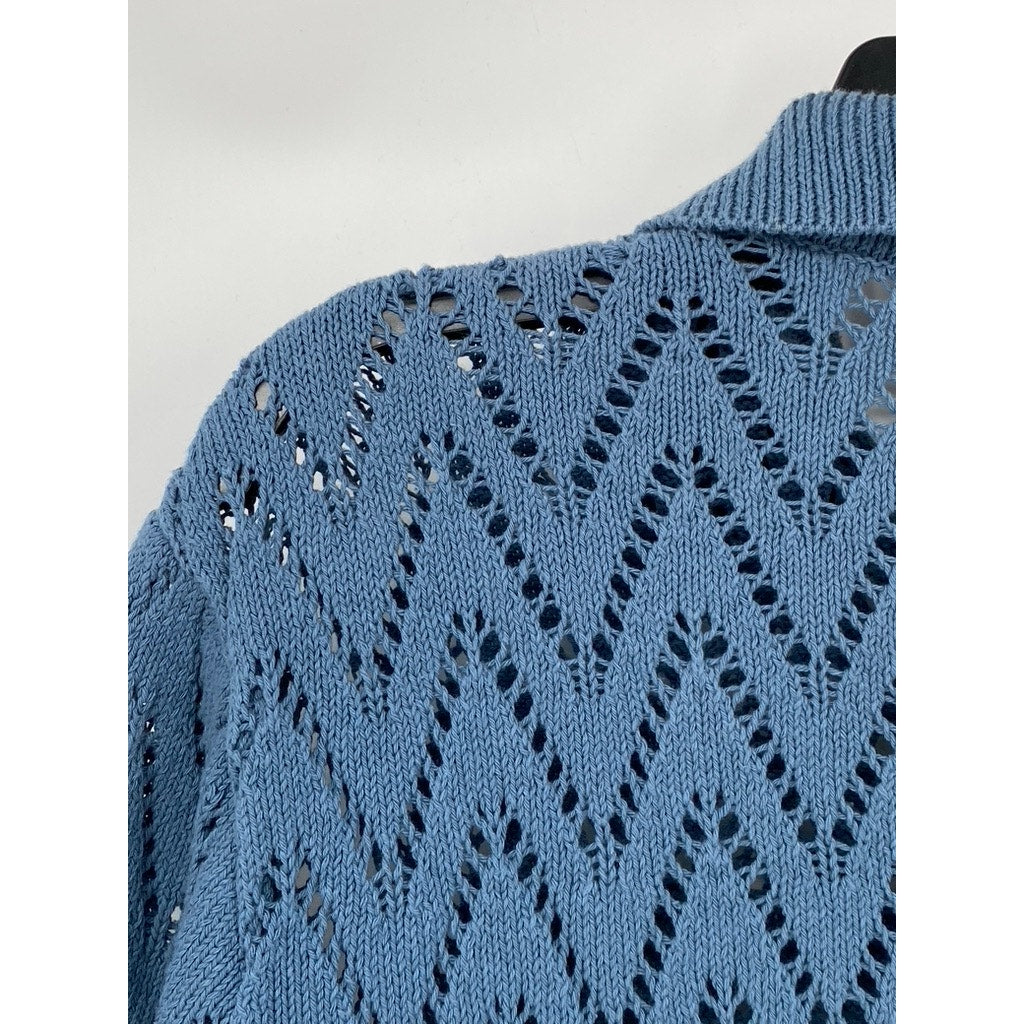 BDG Men's Blue Knit Define Polo Short Sleeve Button-Up Shirt SZ S