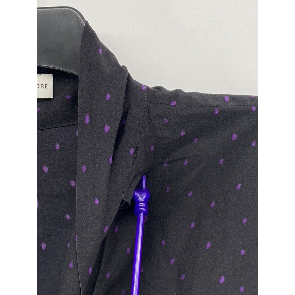 SCANLAN THEODORE Women’s Black-Purple Micro Dot Tie-Neck Long Sleeve Blouse SZ 4
