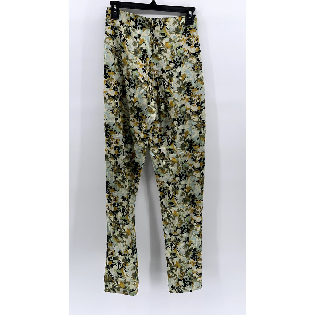 SILVIA TCHERASSI Women's Green Camo Print Silk-Blend Pants SZ S