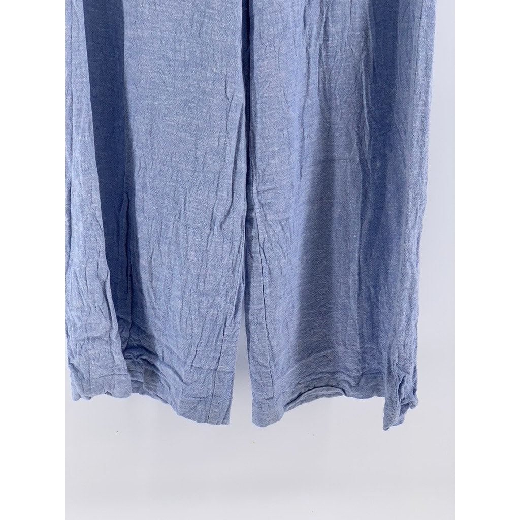 CABLE & GAUGE STUDIO Women's Blue Linen-Blend Wide-Leg Pants SZ S