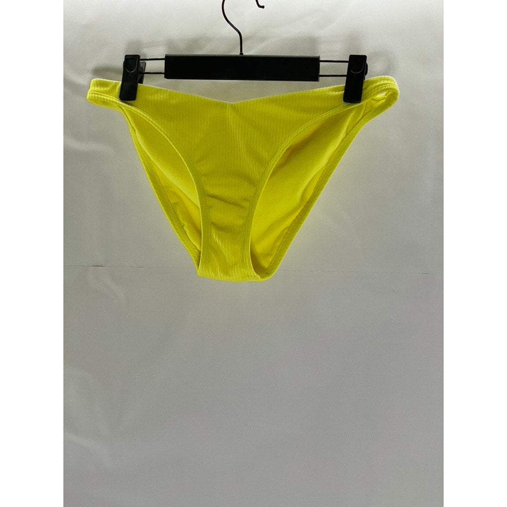 XHILARATION Women's Yellow Wide-Rib Cross-Back Cheeky Bikini Set SZ M