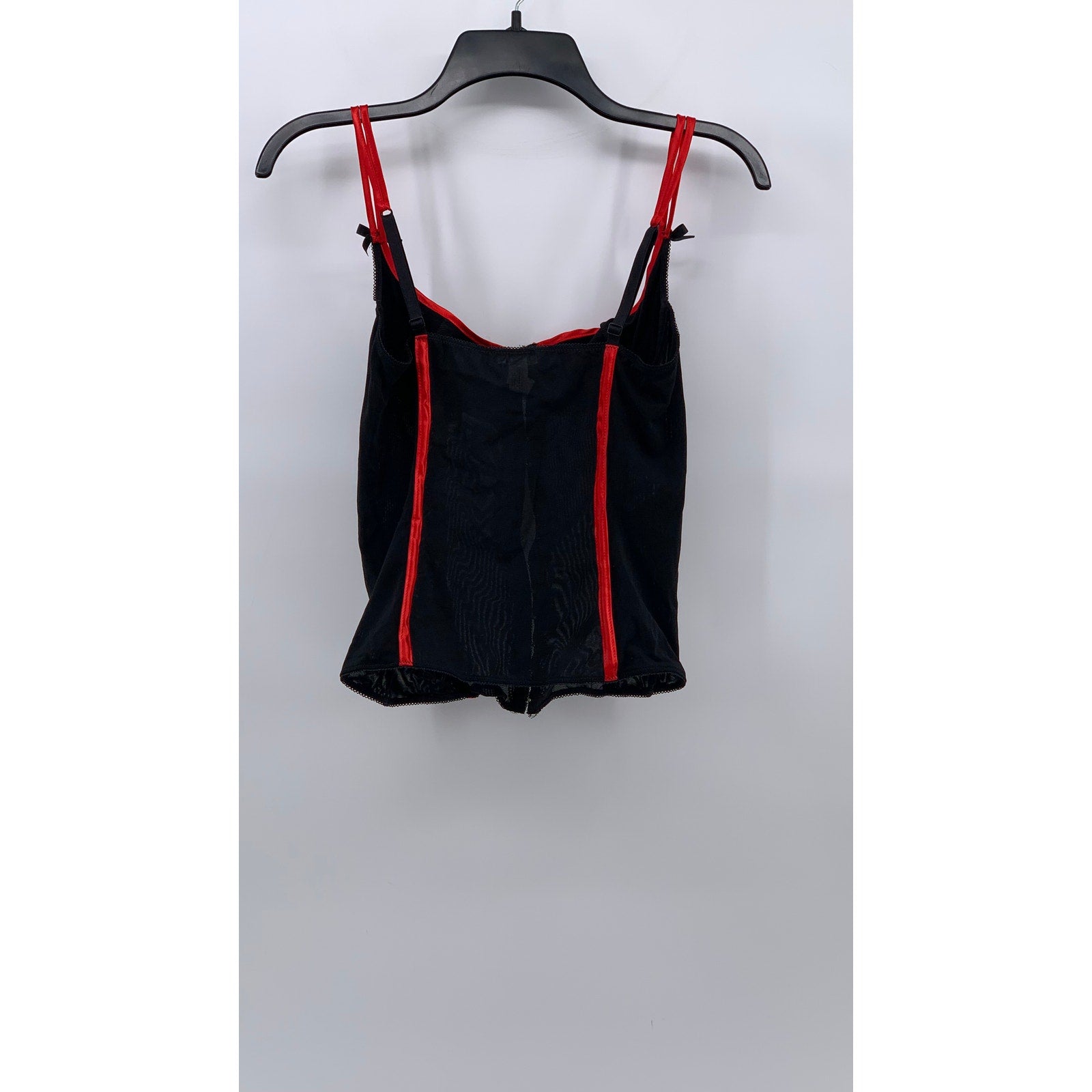 INTIMISSIMI Women's Black-Red Mesh Double Spaghetti Strap Hook Corset Top SZ M