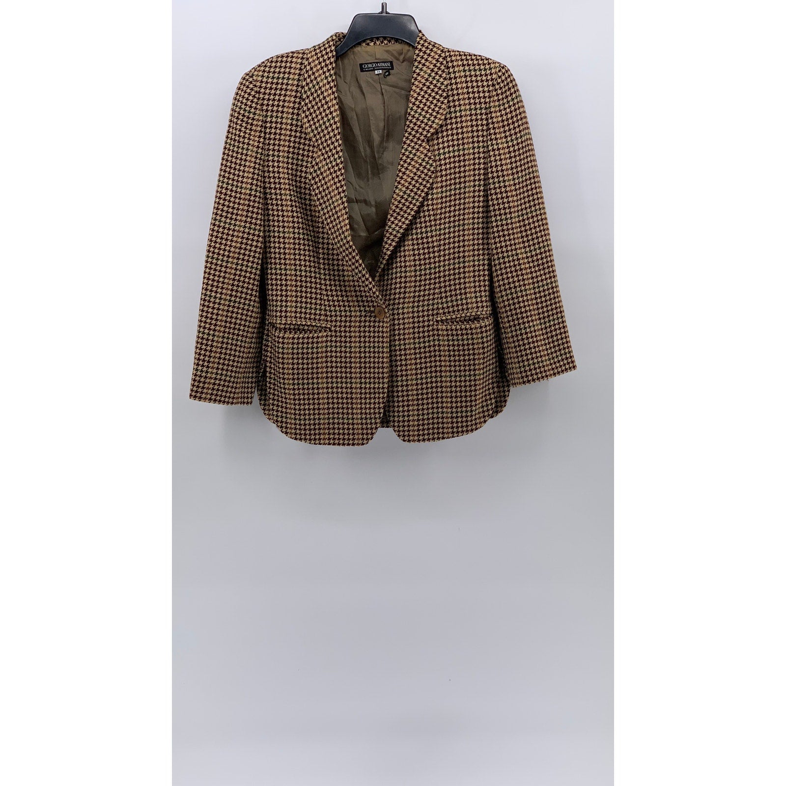 GIORGIO ARMANI Men’s Brown Wool Houndstooth One-Button Long Sleeve Blazer SZ 38