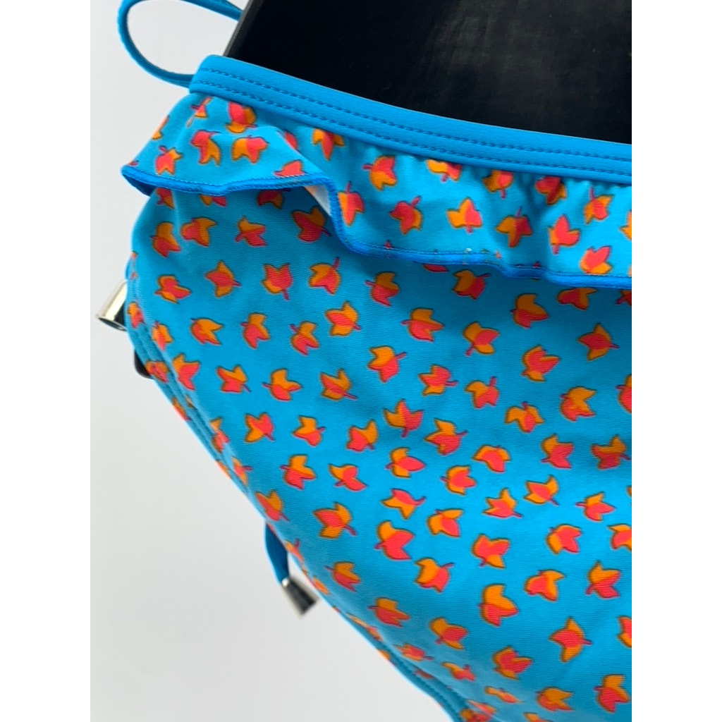 FRENCH CONNECTION Women's Blue-Orange Leaf Print Ruffle Bikini Bottom SZ M