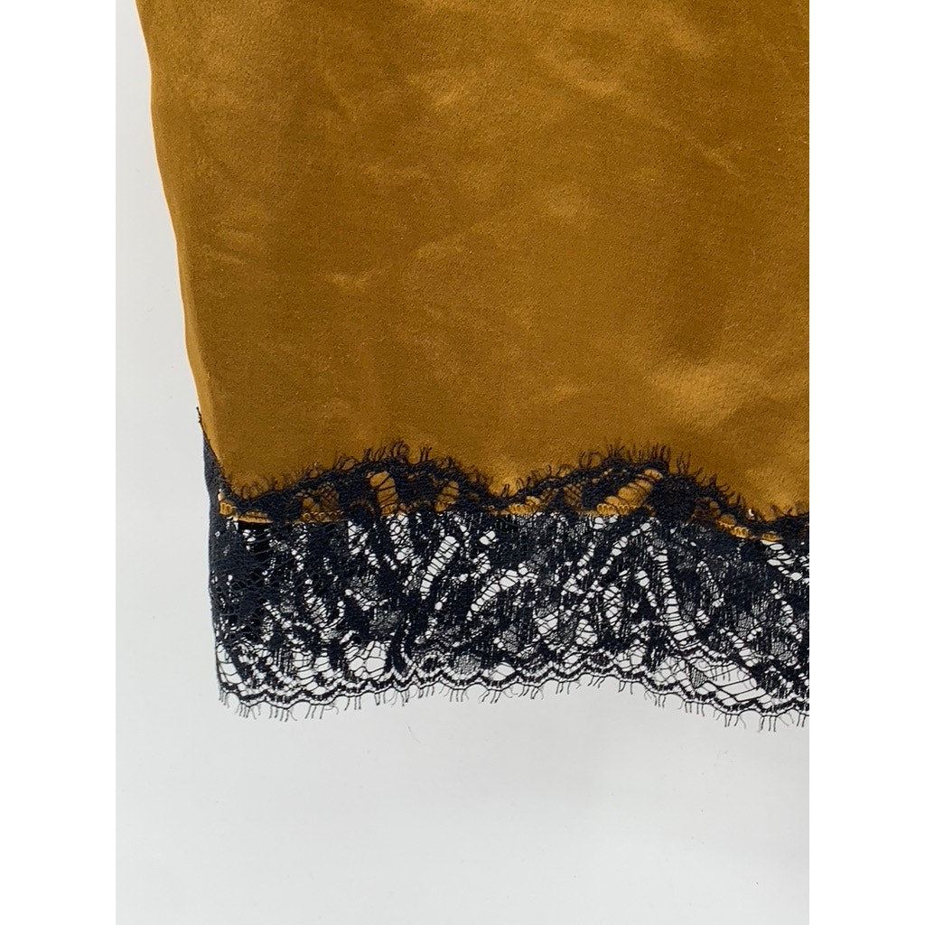 VICTORIA SECRET Women's Gold-Black Lace-Trim High-Rise Straight Midi Skirt SZ XS