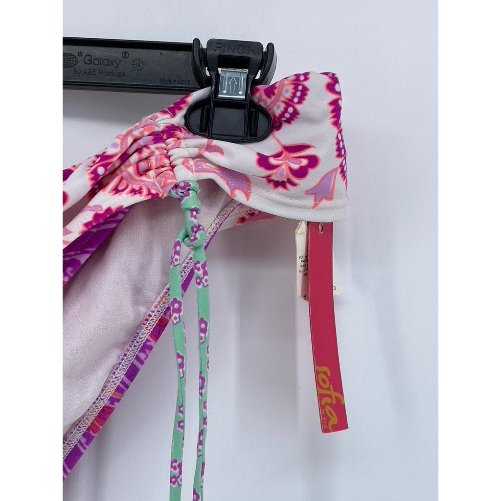 SOFIA By VIX Women's Pink-WhIte Paisley Side-Tie Bikini Bottom SZ L