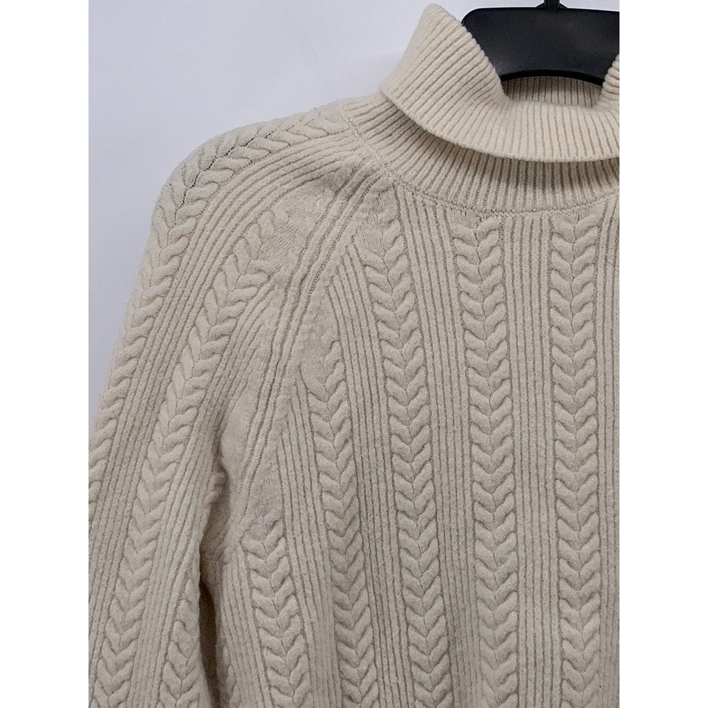 MNG MANGO Women's Cream Cable Knit Pullover Turtleneck Long Sleeve Sweater SZ S