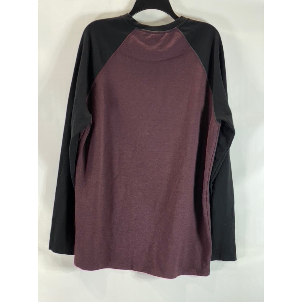 ORVIS Men's Burgundy/Black Crewneck Colorblock Raglan Long Sleeve T-Shirt SZ L