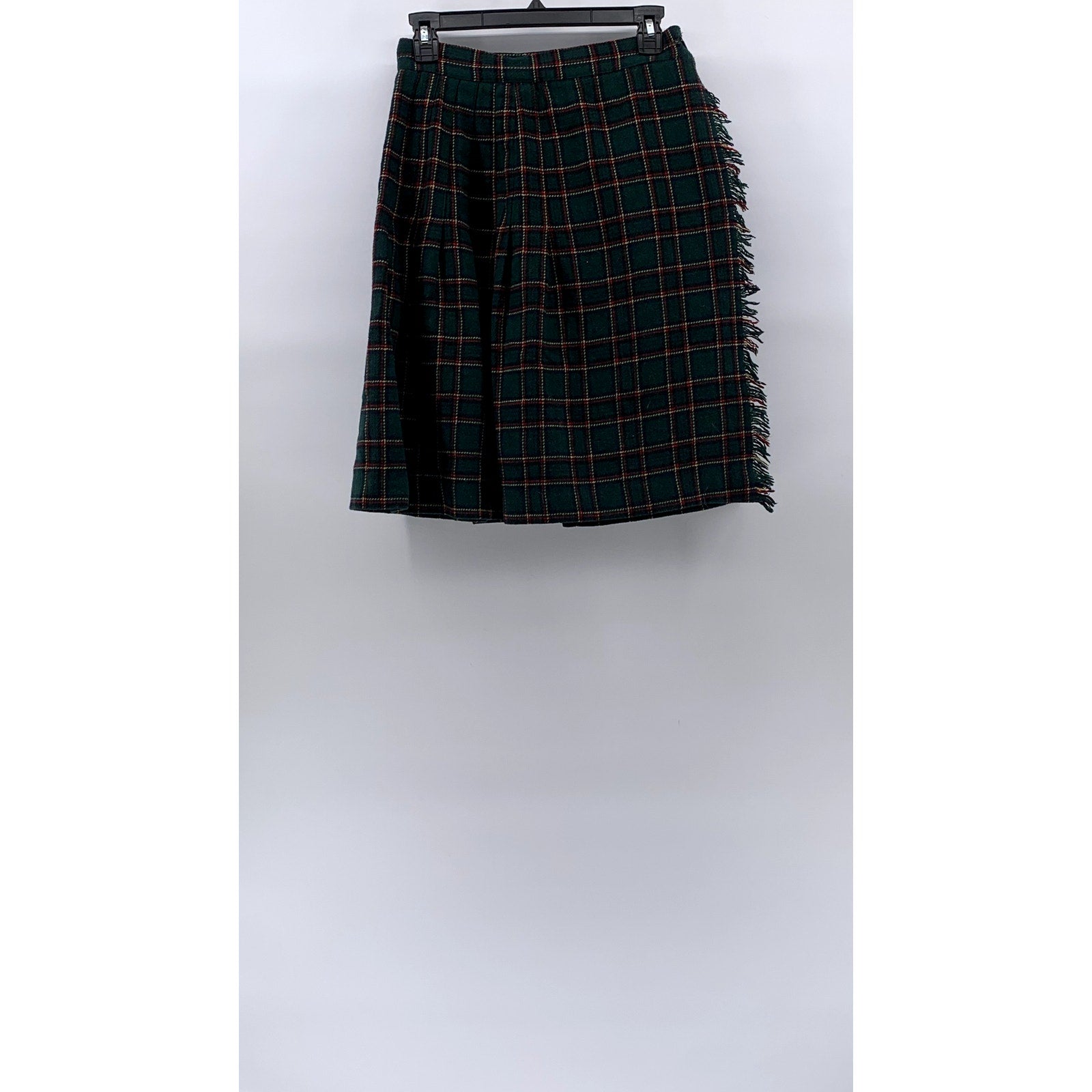 NORTON MCNAUGHTON Women's Vintage Dark Green-Red Plaid Pleated Wrap Skirt SZ 6