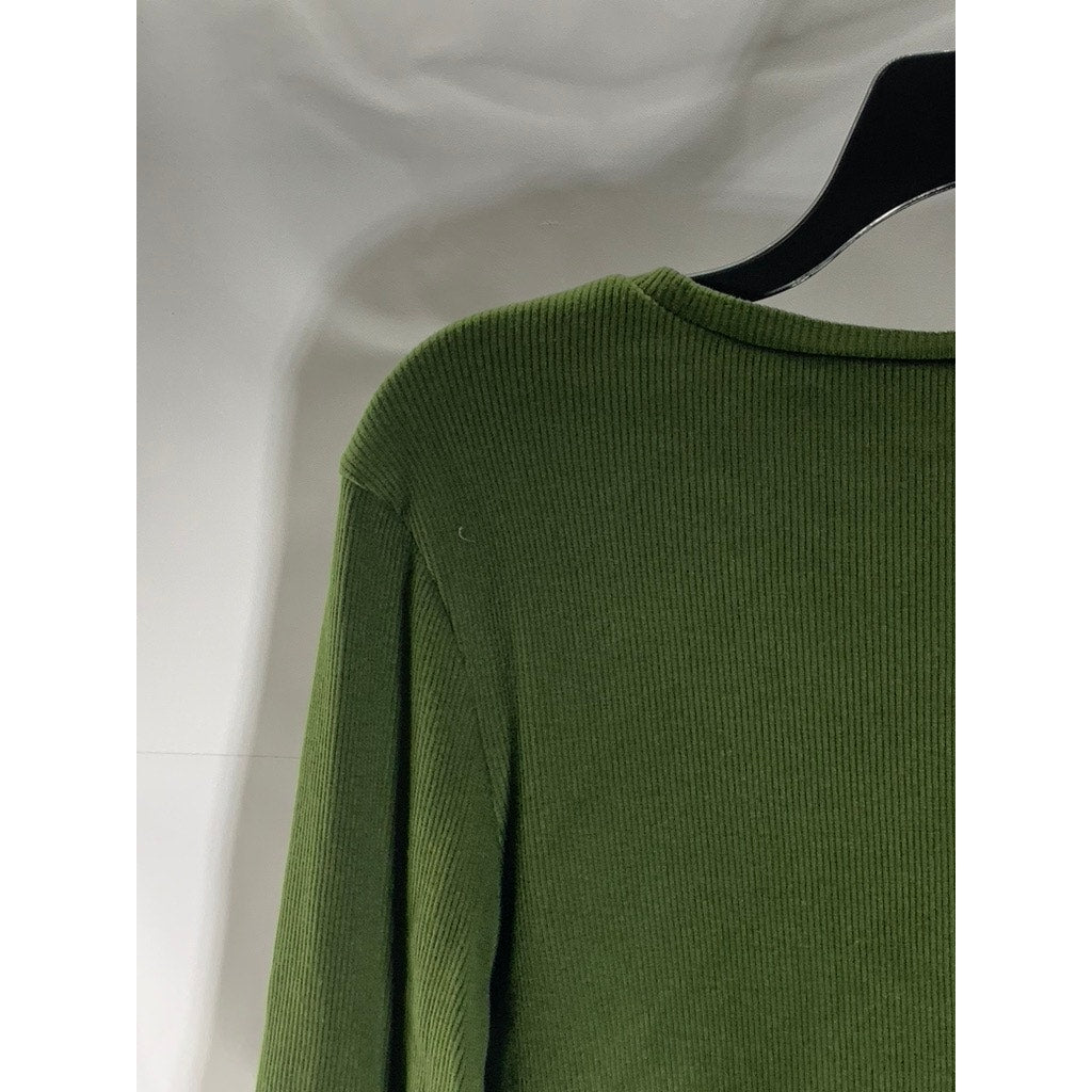 UNIVERSAL THREADS Women's Dark Green Ribbed Crewneck Long Sleeve Top SZ L