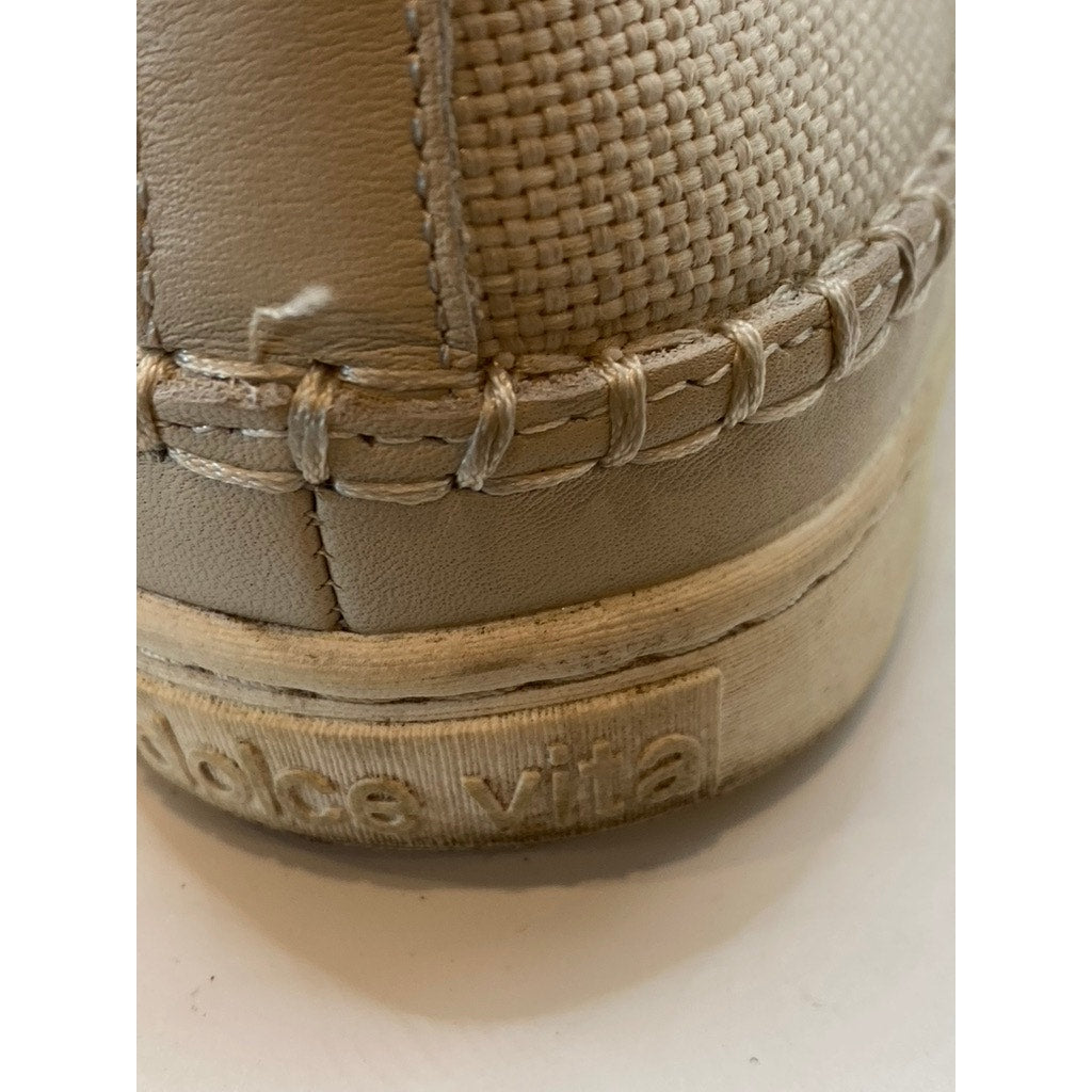 DOLCE VITA Women's White-Tan Contrast Stitch Round-Toe Lace-Up Sneakers SZ 11