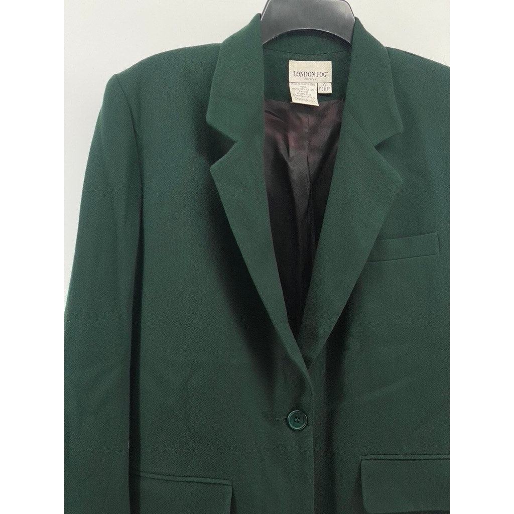 LONDON FOG Women's Petite Forest Green Single-Button Worsted Wool Blazer SZ 6P