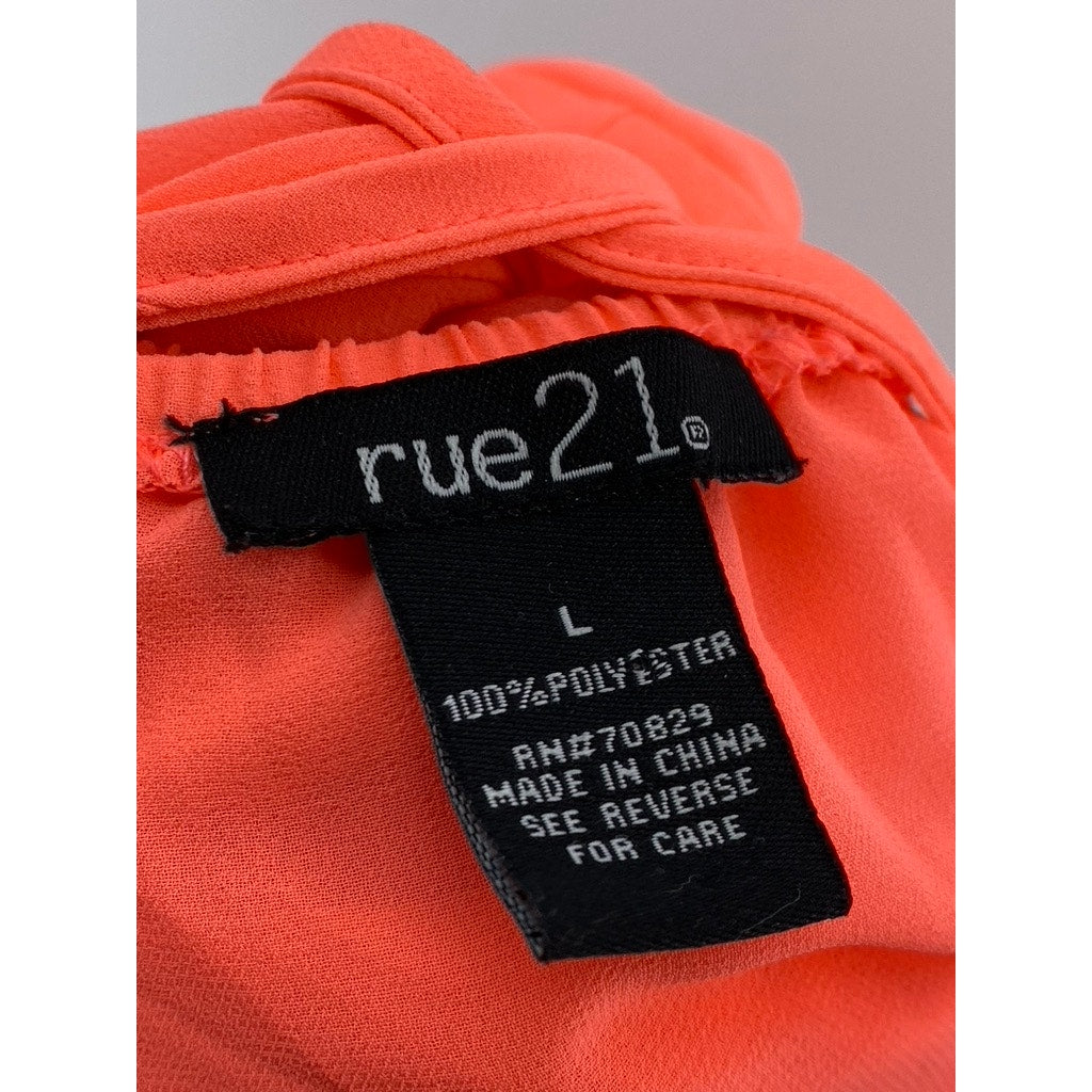 RUE 21 Women's Orange Sheer Cross-Back Bow Sheer Tank Top SZ L