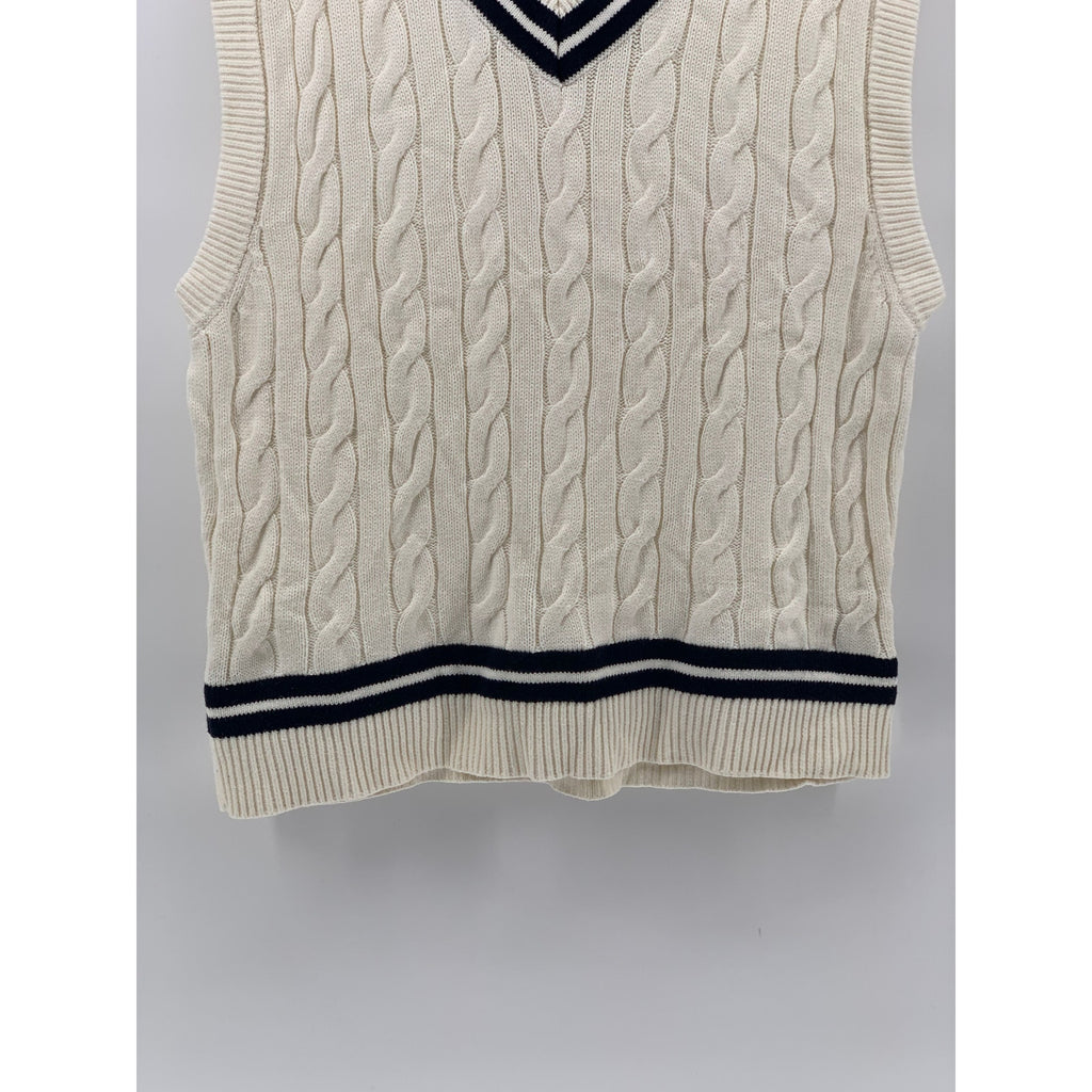ABERCROMBIE & FITCH Men's Off-White Cable Knit V-Neck Oversized Sweater Vest SZM